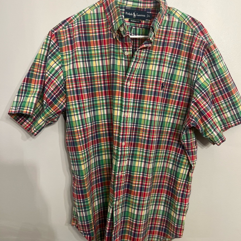 Ralph Lauren Mens Classic Fit Plaid Short‎ Sleeve Shirt Large
